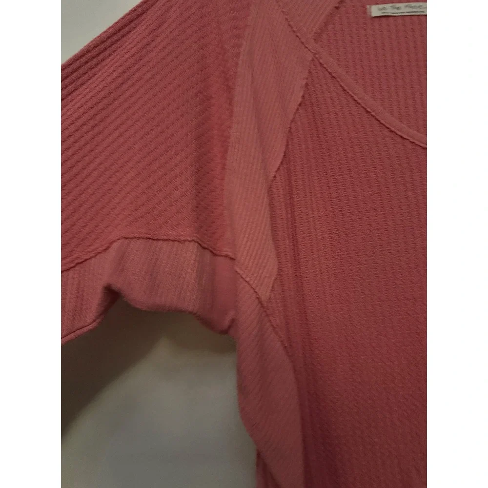 Free People We The Free Rose Pink Waffle Knit V-Neck Thermal Top Small